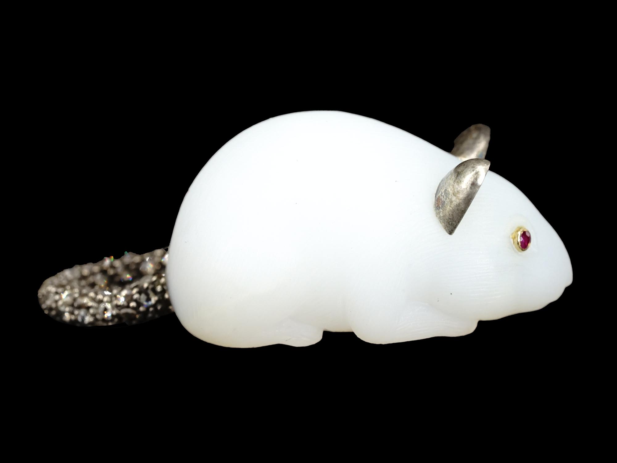 RUSSIAN SILVER WHITE NEPHRITE MOUSE WITH DIAMONDS PIC-3